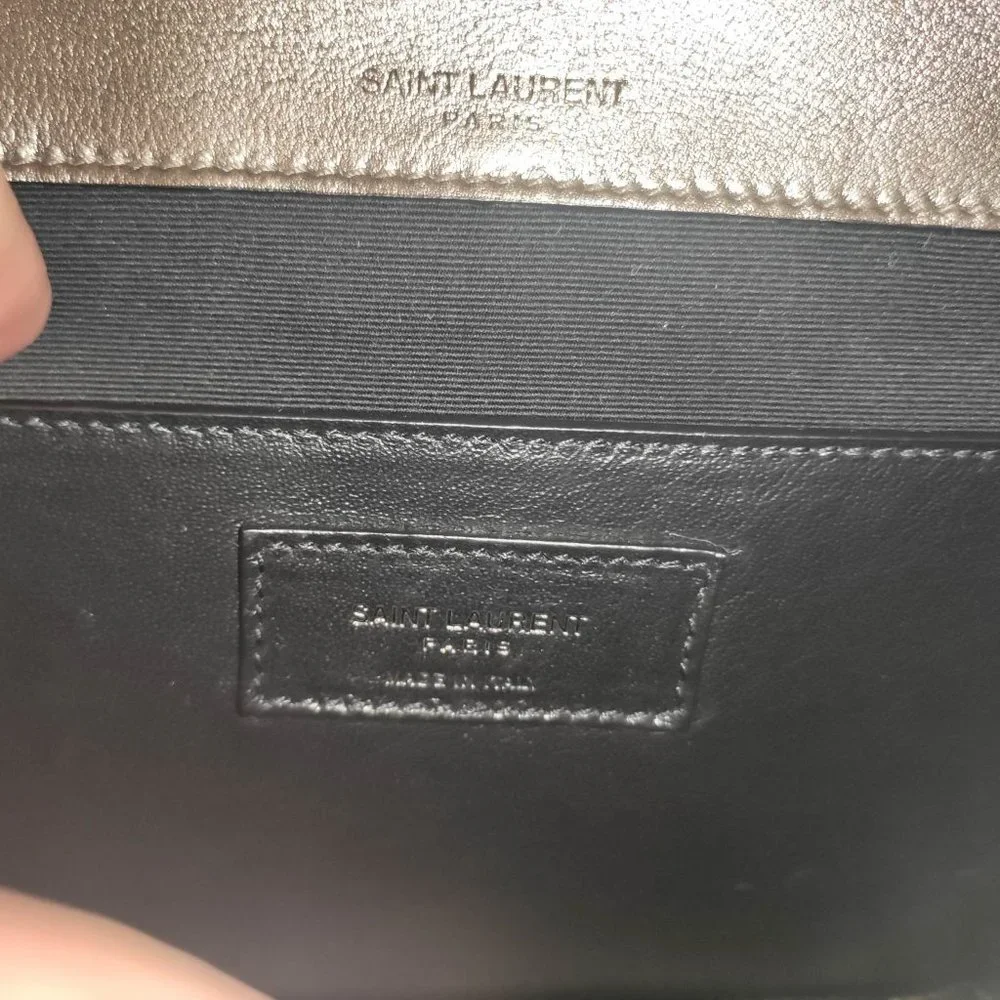 SAINT LAURENT Baby Niki Quilted Metallic Silver Leather Shoulder Bag